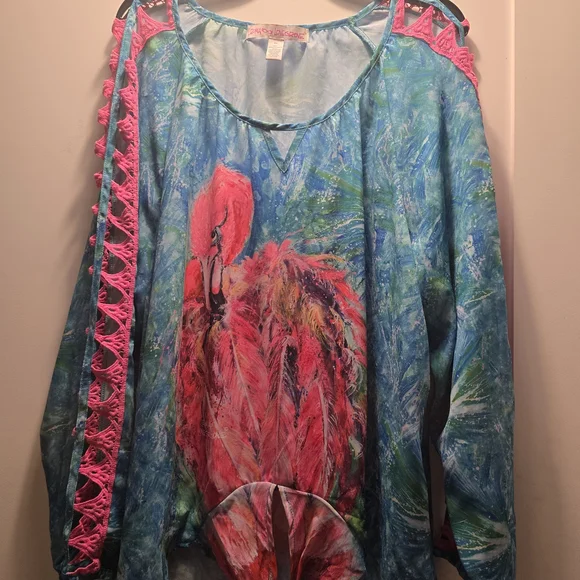 Colorful Flamingo Print Women's Blouse - Picture 1 of 1